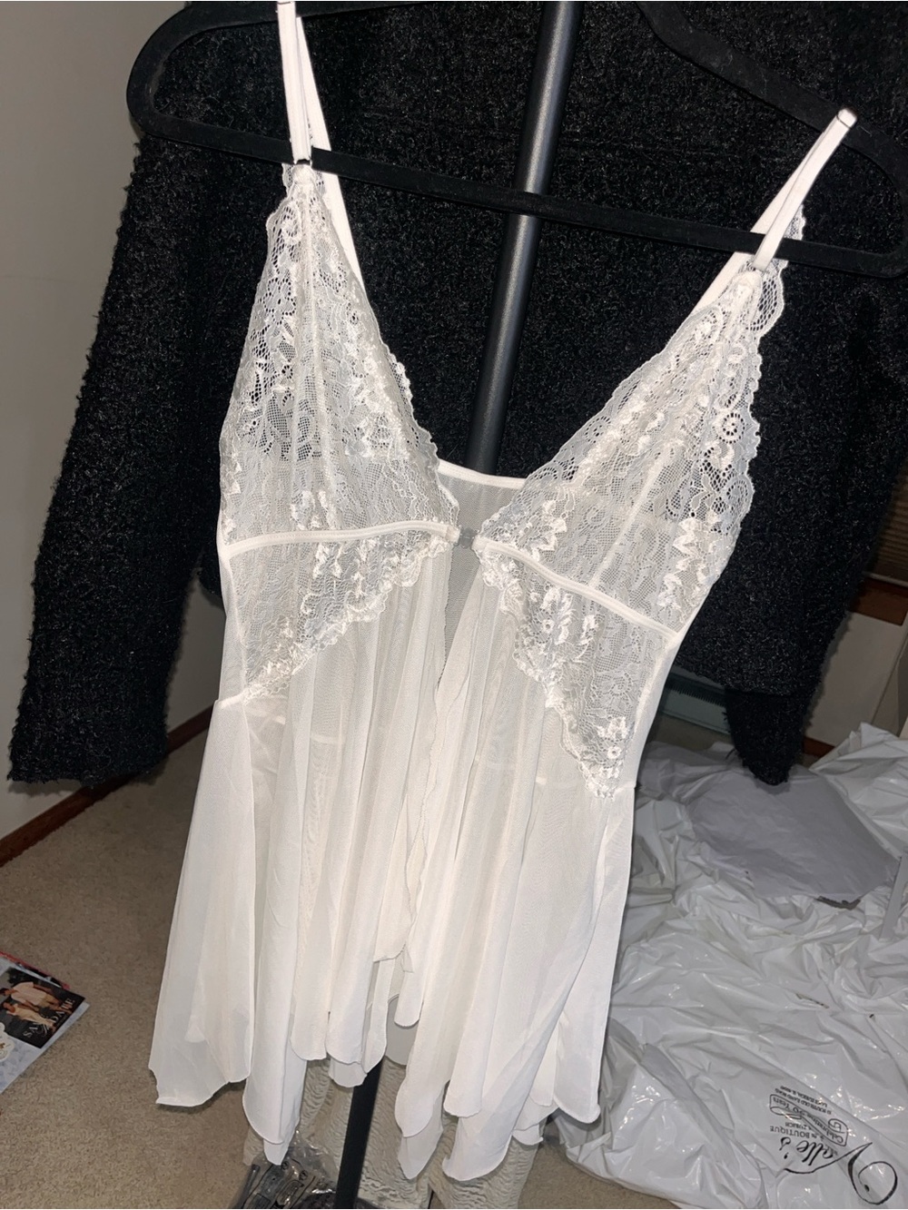 White Lace Chiffon Babydoll Chemise - Brand Unspecified